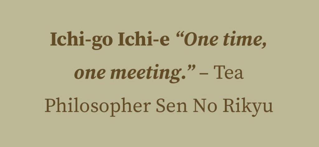 Inspirational quote about tea by Sen No Rikyu on a simple background with elegant typography.