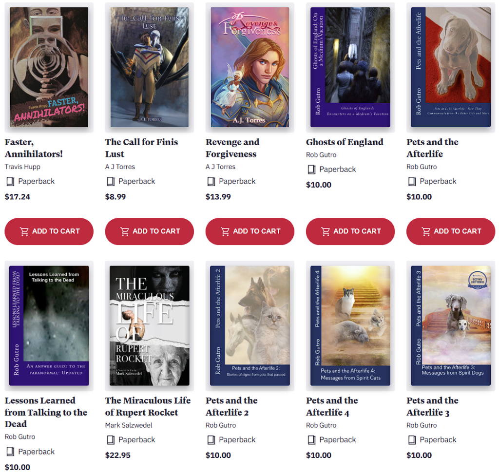A collection of book covers displayed on an online bookstore, featuring titles by various authors and their prices.