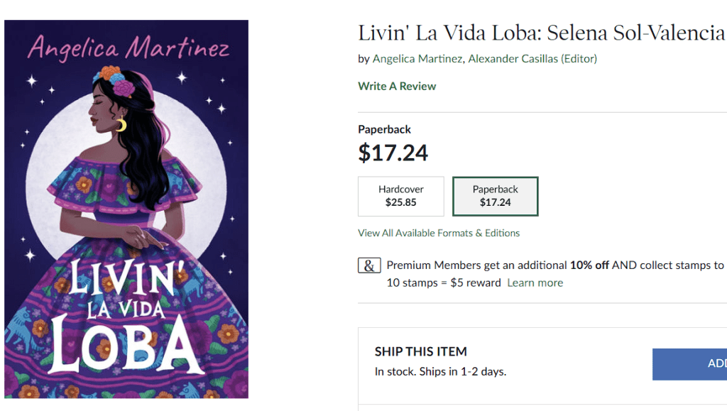 Cover of the book 'Livin' La Vida Loba' by Angelica Martinez featuring an illustrated young woman in a colorful dress with floral accents.